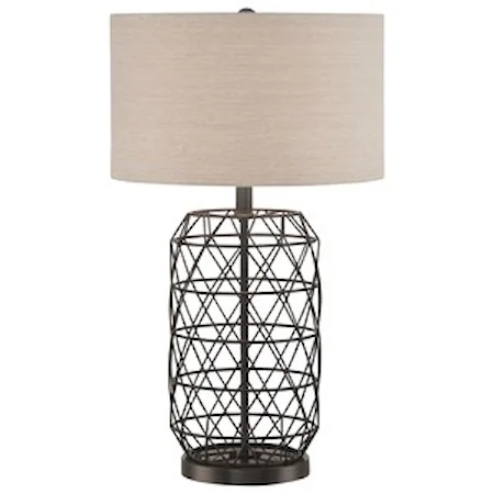 Black Finished Metal Table Lamp with Linen Fabric Shade